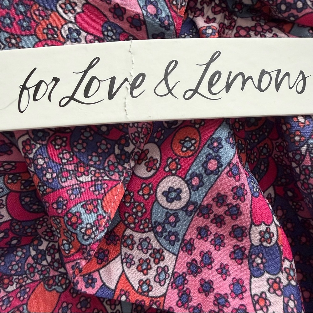 NWT FOR LOVE & LEMONS Sz S Multicolor Pattern Crop Top Blouson Sleeves BOHO - Picture 3 of 6